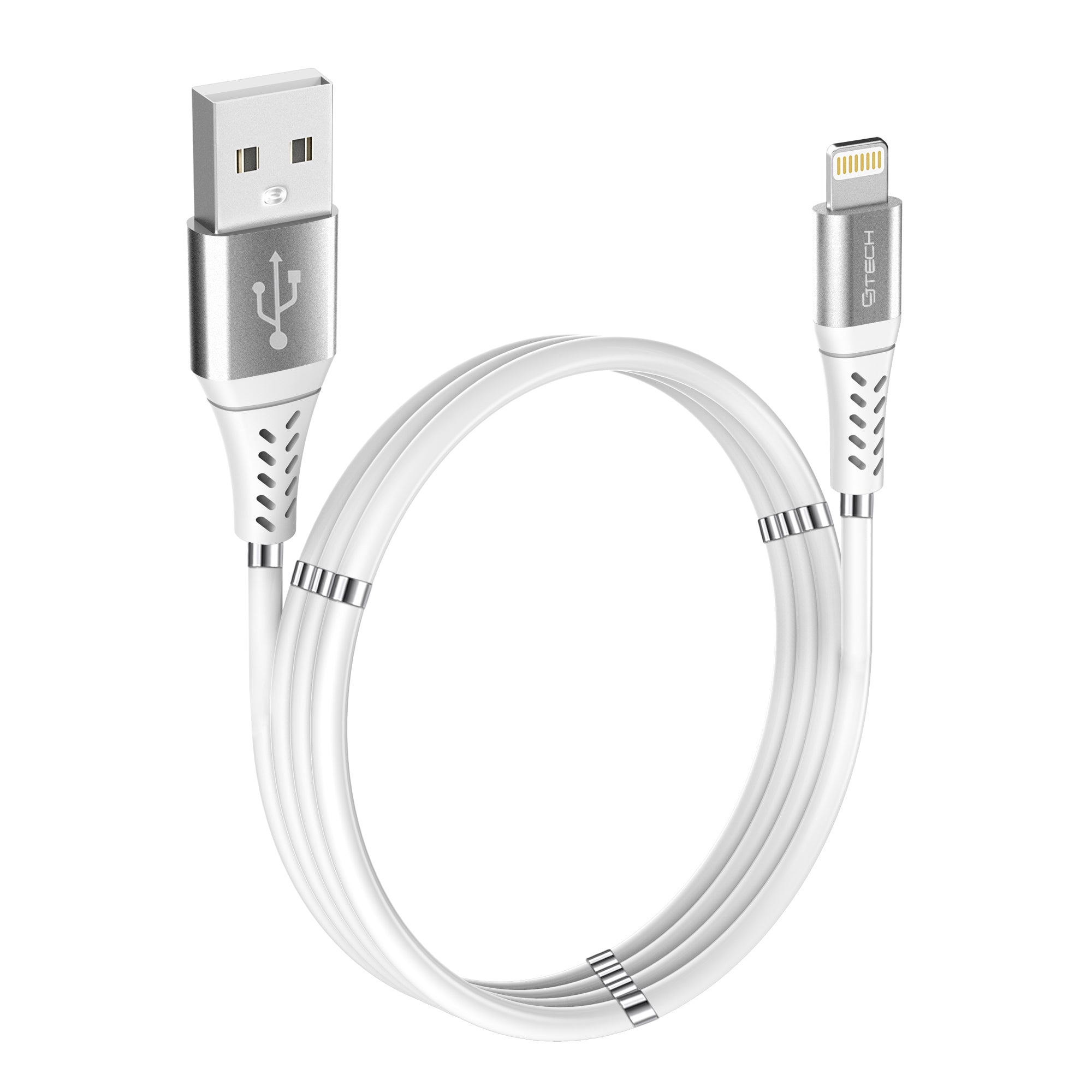 CJ Tech Lightning MFI Charging Cable with Magnetic Cable Management 1.8-meter (6-ft) - White