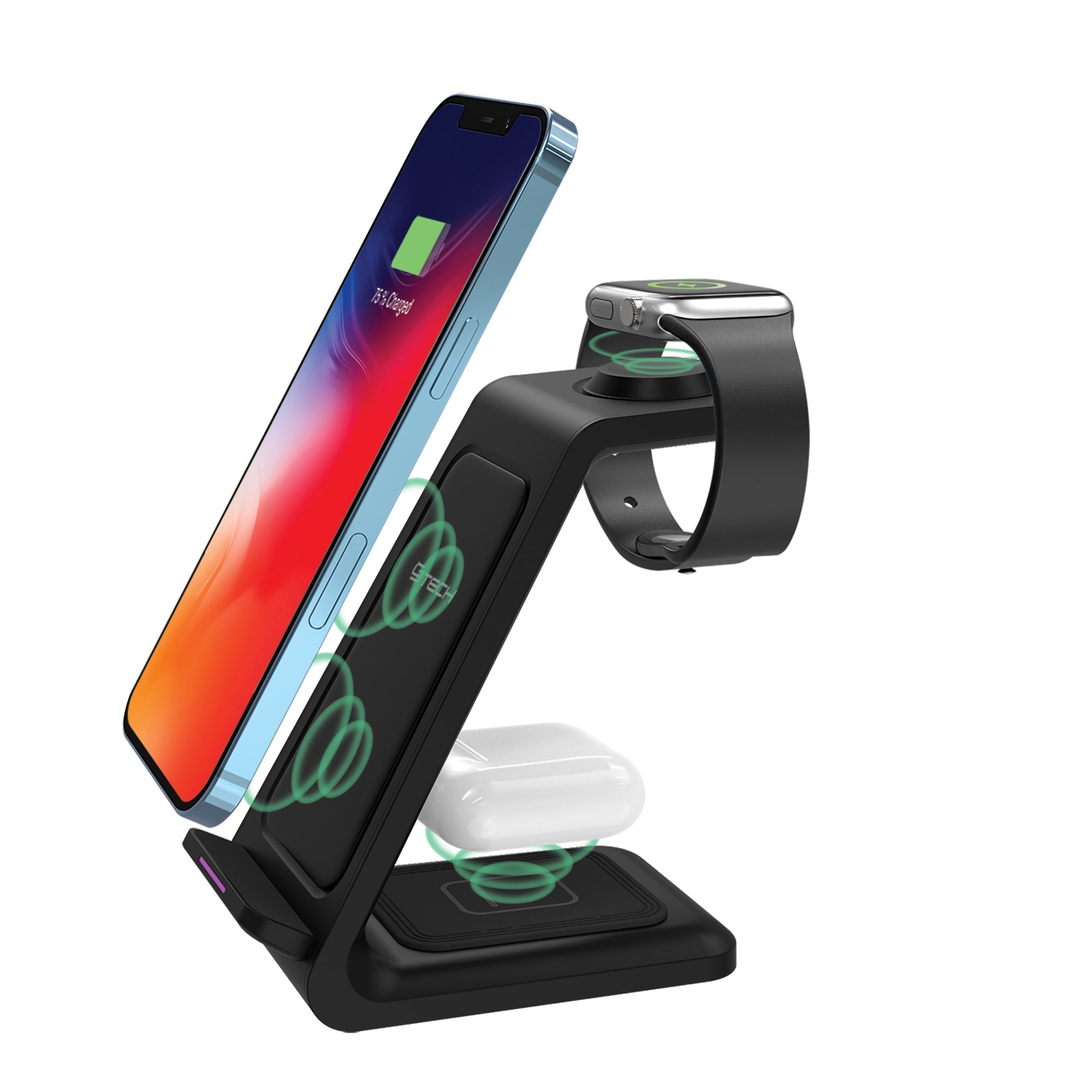 CJ Tech 15-watt 3-in-1 Qi Fast Wireless Charging Station - Black