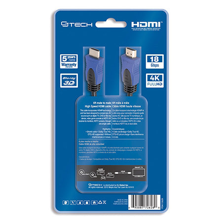 CJ Tech 4K 3D HDMI 2.0 Cable with Ethernet - 1.8-meter (6-ft) - Black