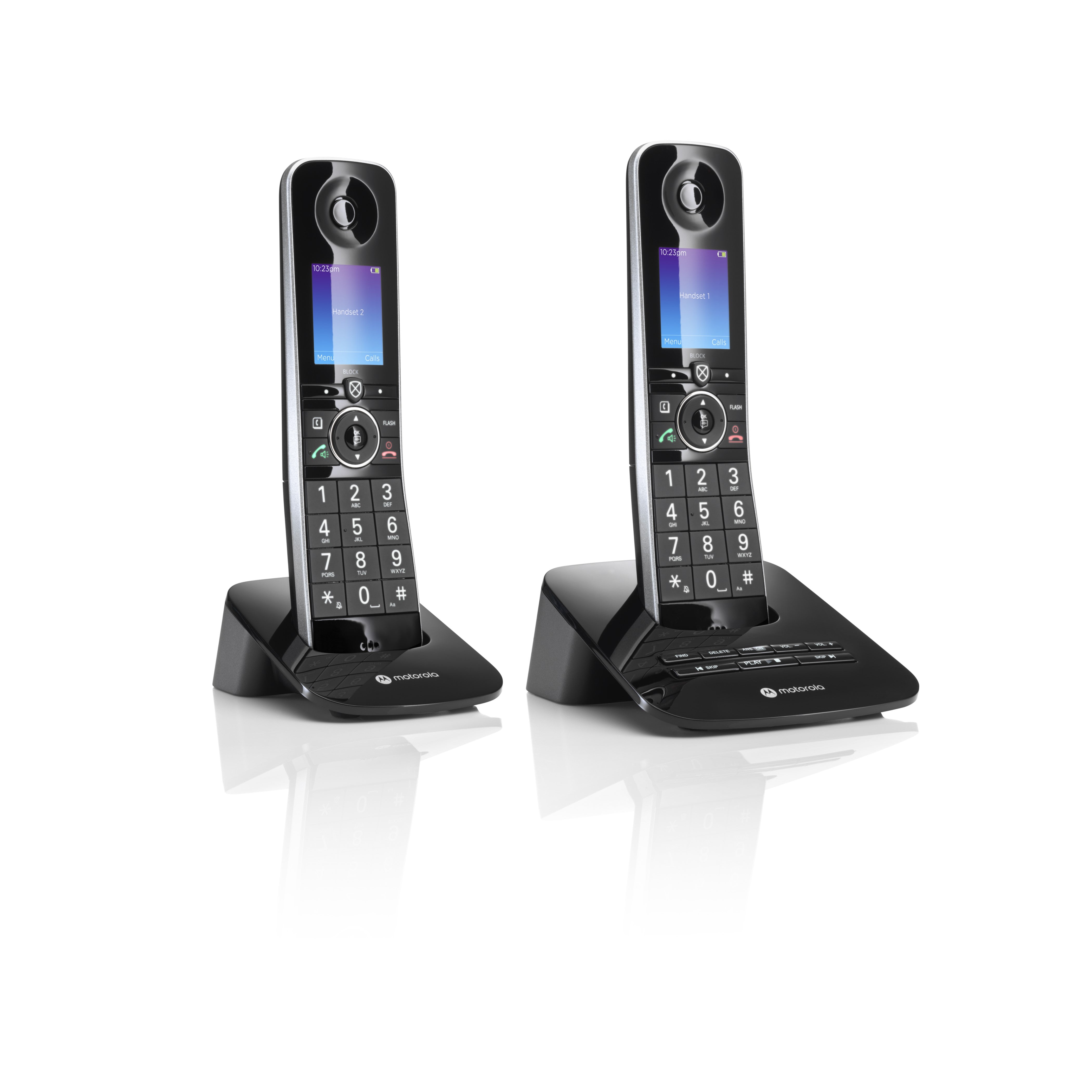 Motorola D87 Series Bluetooth Cordless Telephone - Twin Pack - Black