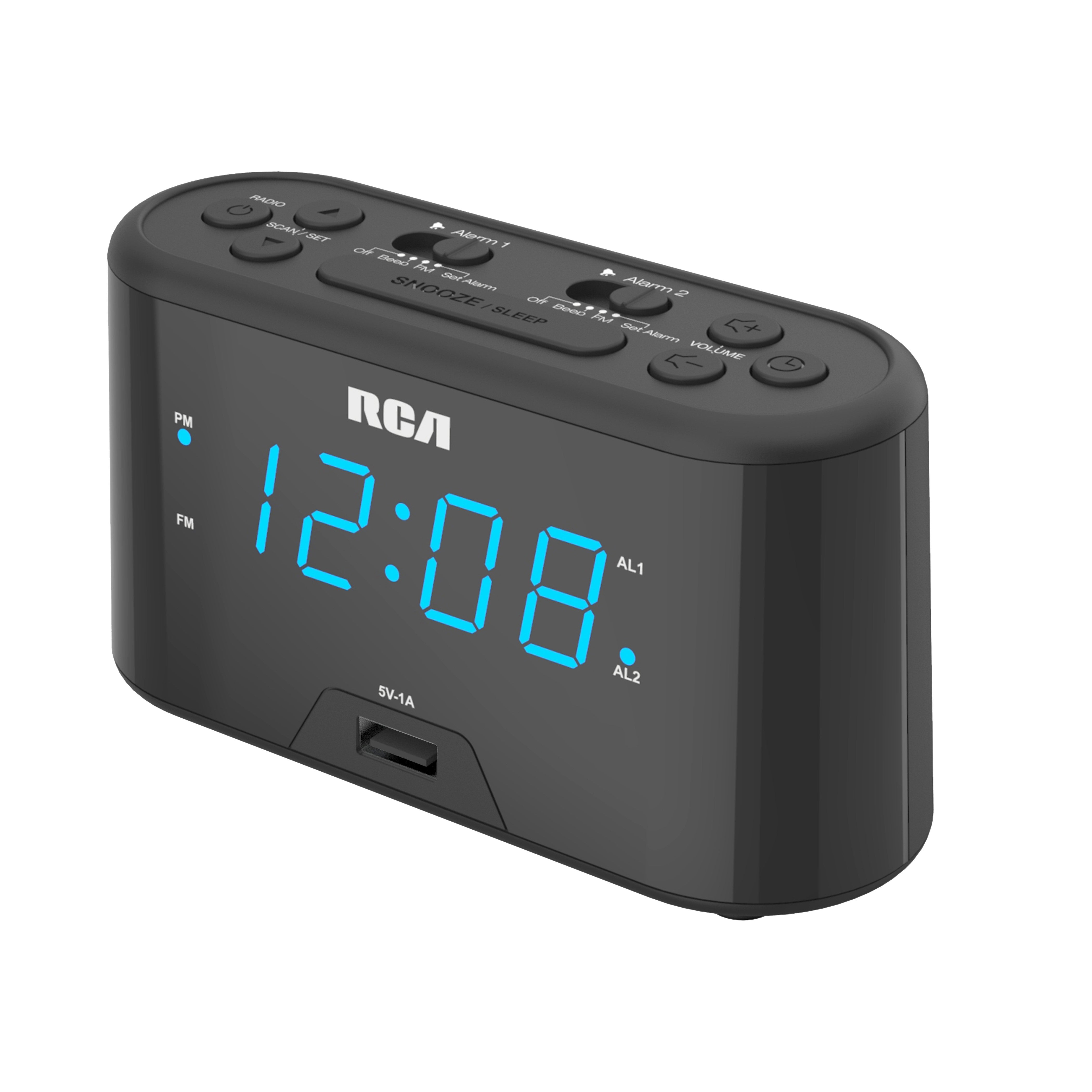 RCA Digital Clock Radio with USB Charging - Black