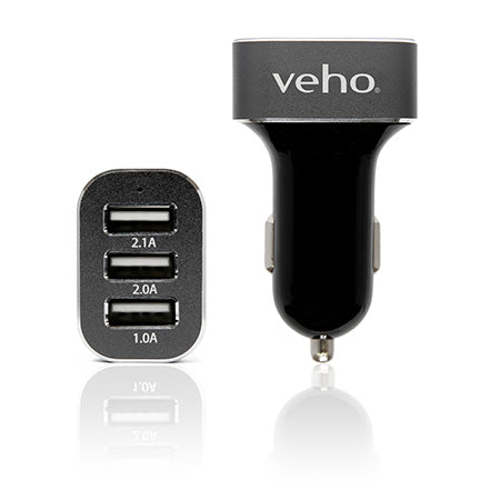 Veho Triple USB 5-volt 5.1-amp Car Charger for all USB Charged Devices - Black