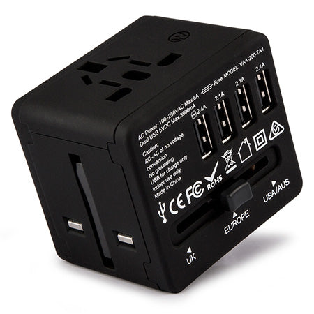 Veho Universal 4-Port USB 5-volt/3.5-amp Multi-Region Travel Adapter - Black